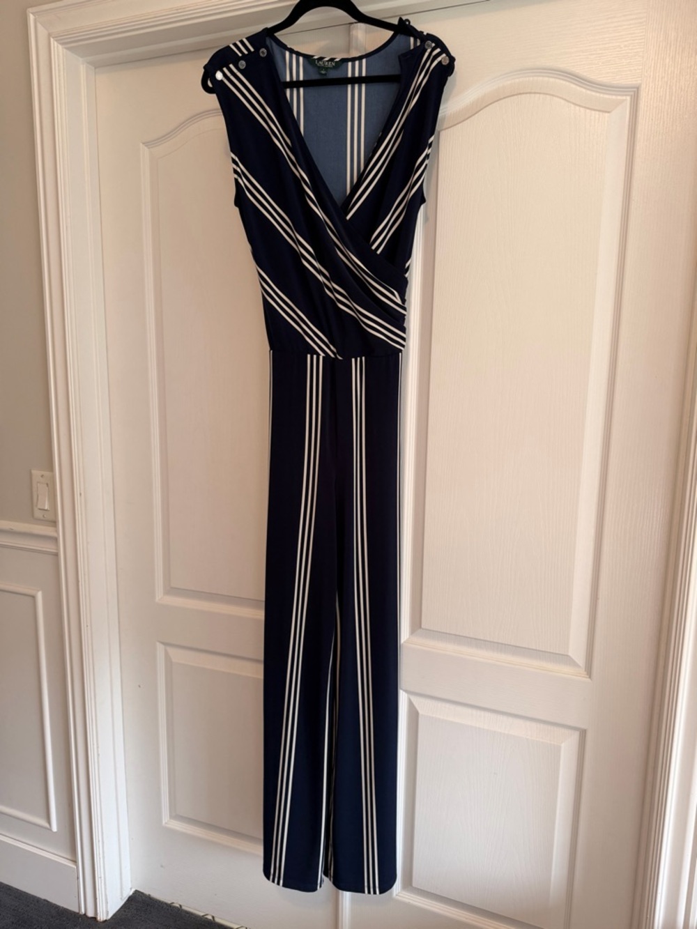 Ralph Lauren Navy and White Striped Wrap Jumpsuit